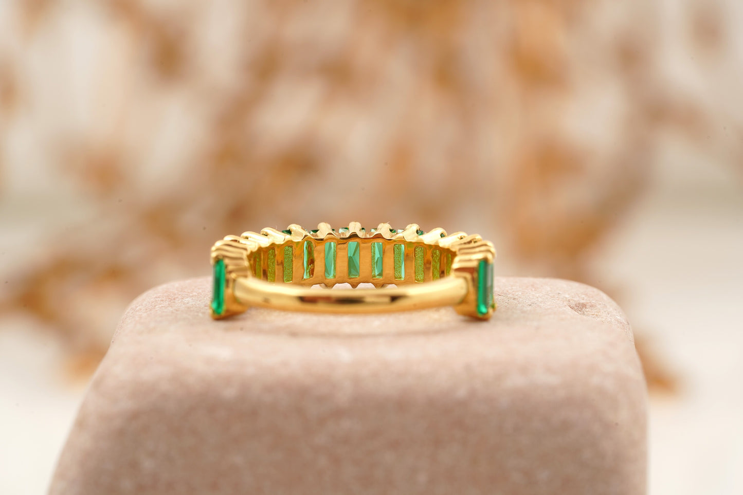 Baguette Cut Emerald Half Eternity Art Deco Wedding Band