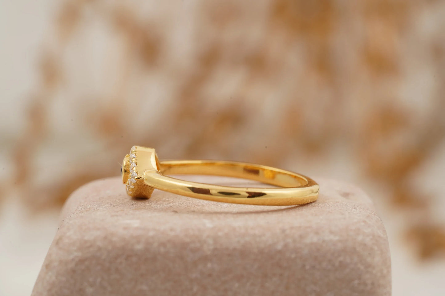 Diamond Evil Eye Ring 14K Solid Gold Minimalist Ring - MinimalistJewels