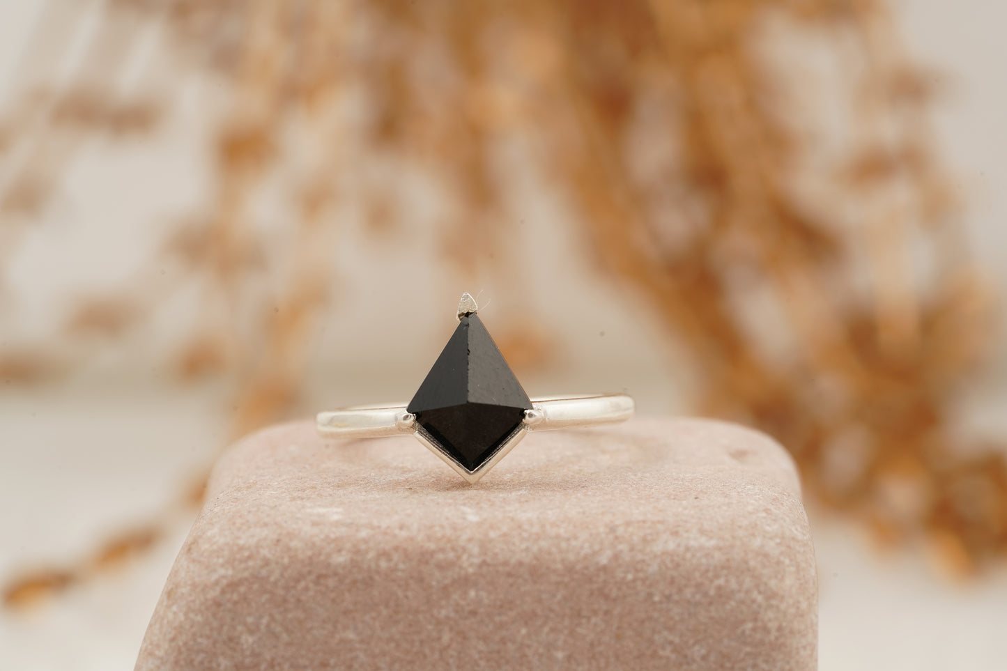 Black Onyx Kite Shaped Engagement Ring 925 Sterling Silver