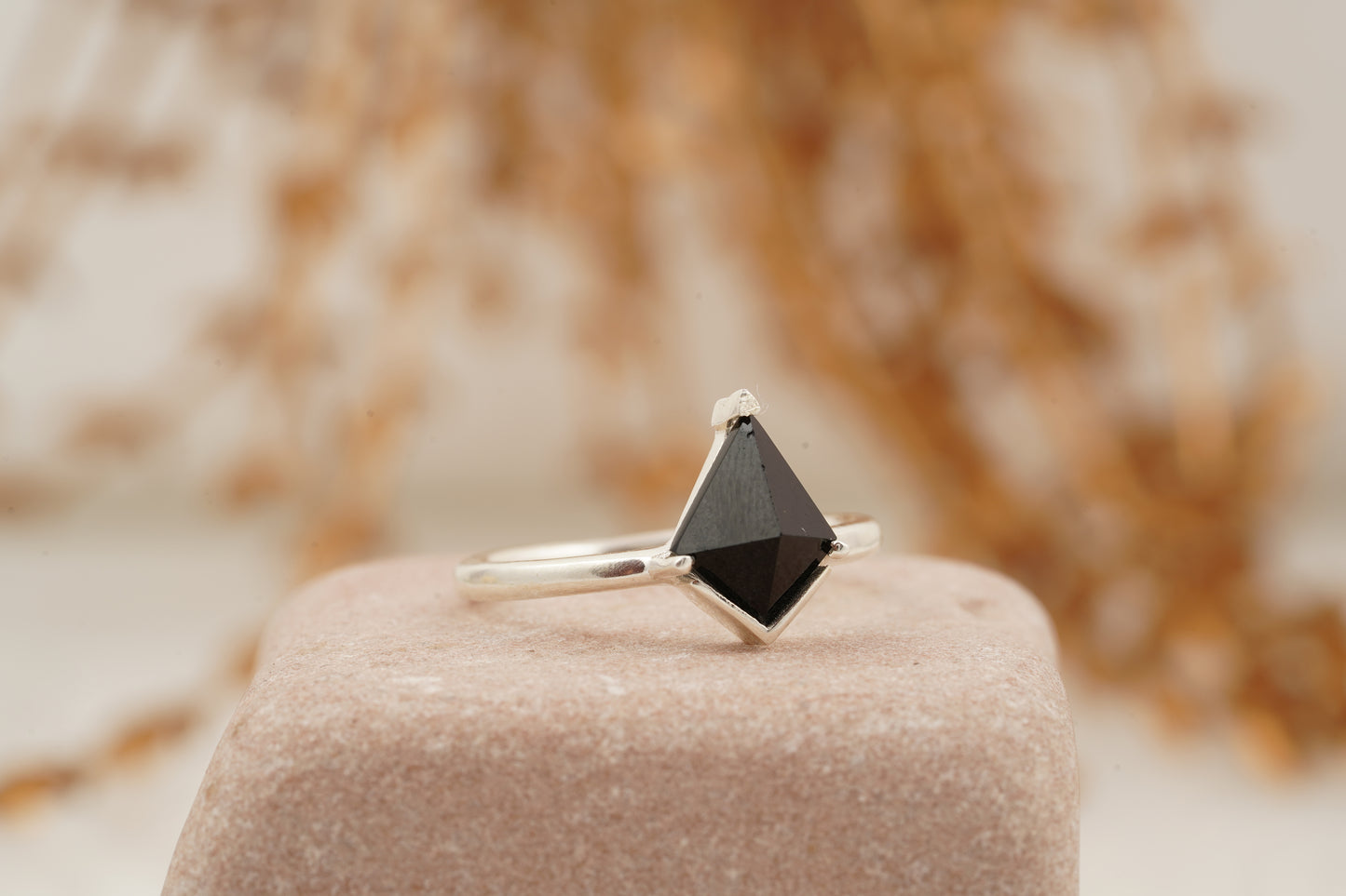 Black Onyx Kite Shaped Engagement Ring 925 Sterling Silver
