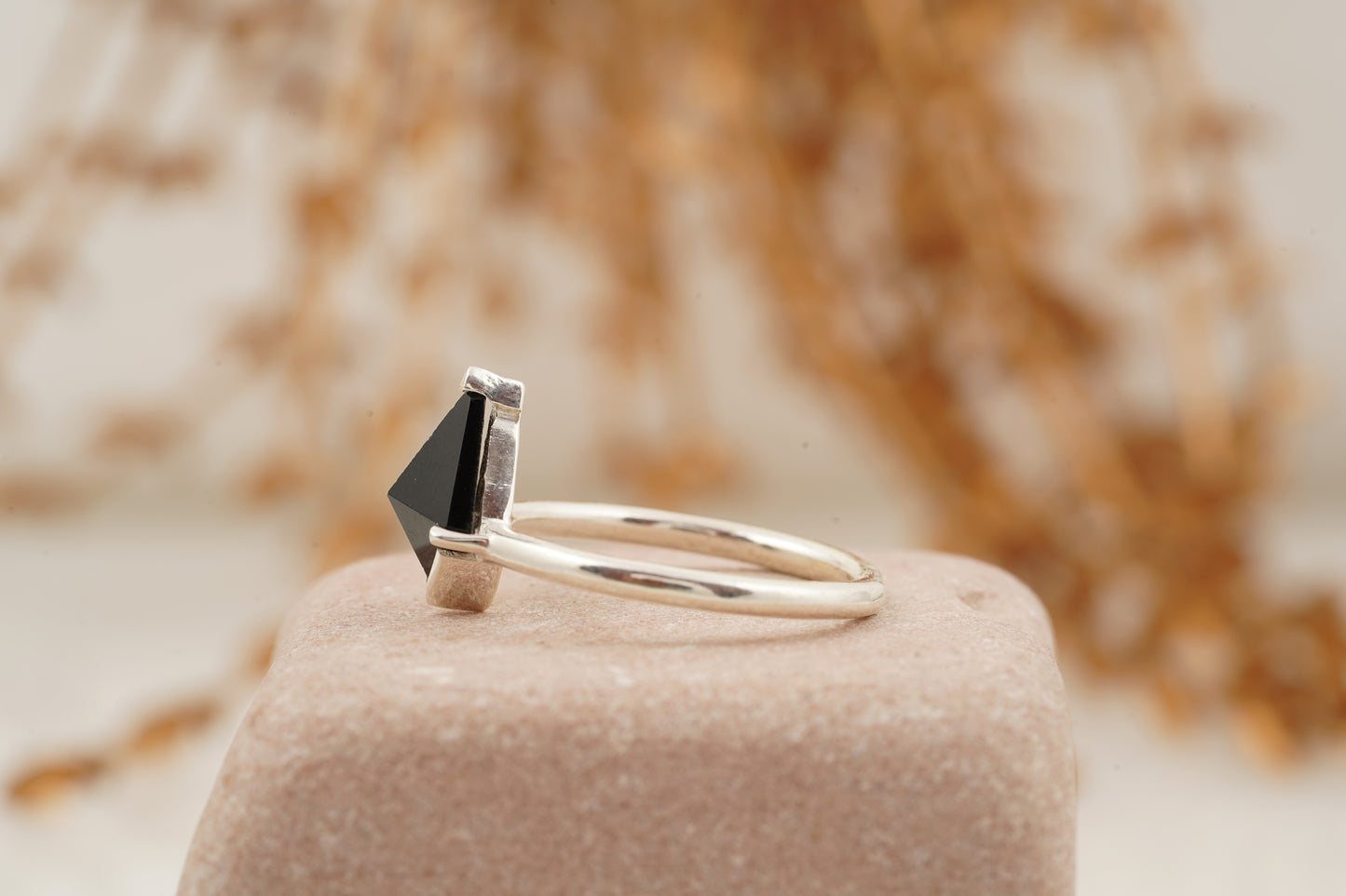Black Onyx Kite Shaped Engagement Ring 925 Sterling Silver