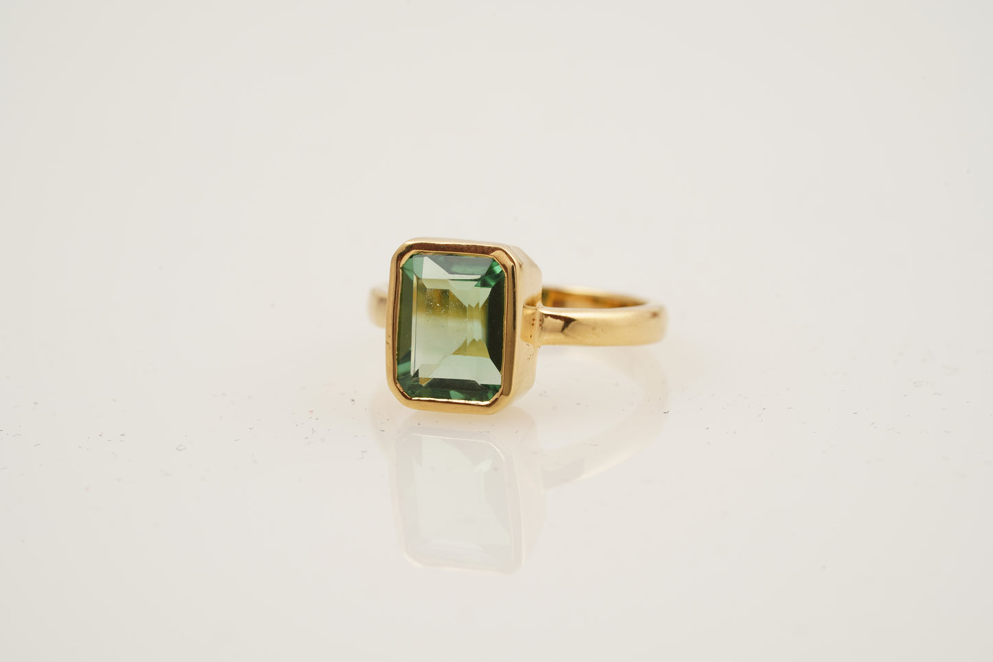 Peridot Ring Emerald Cut Solid Gold Ring For Women