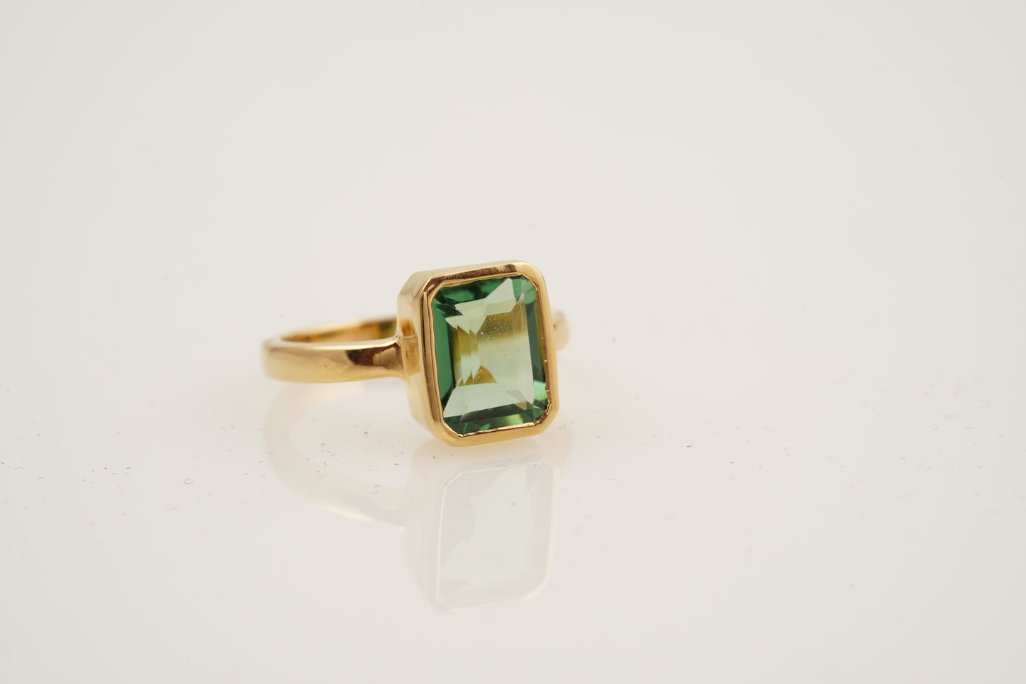Peridot Ring Emerald Cut Solid Gold Ring For Women