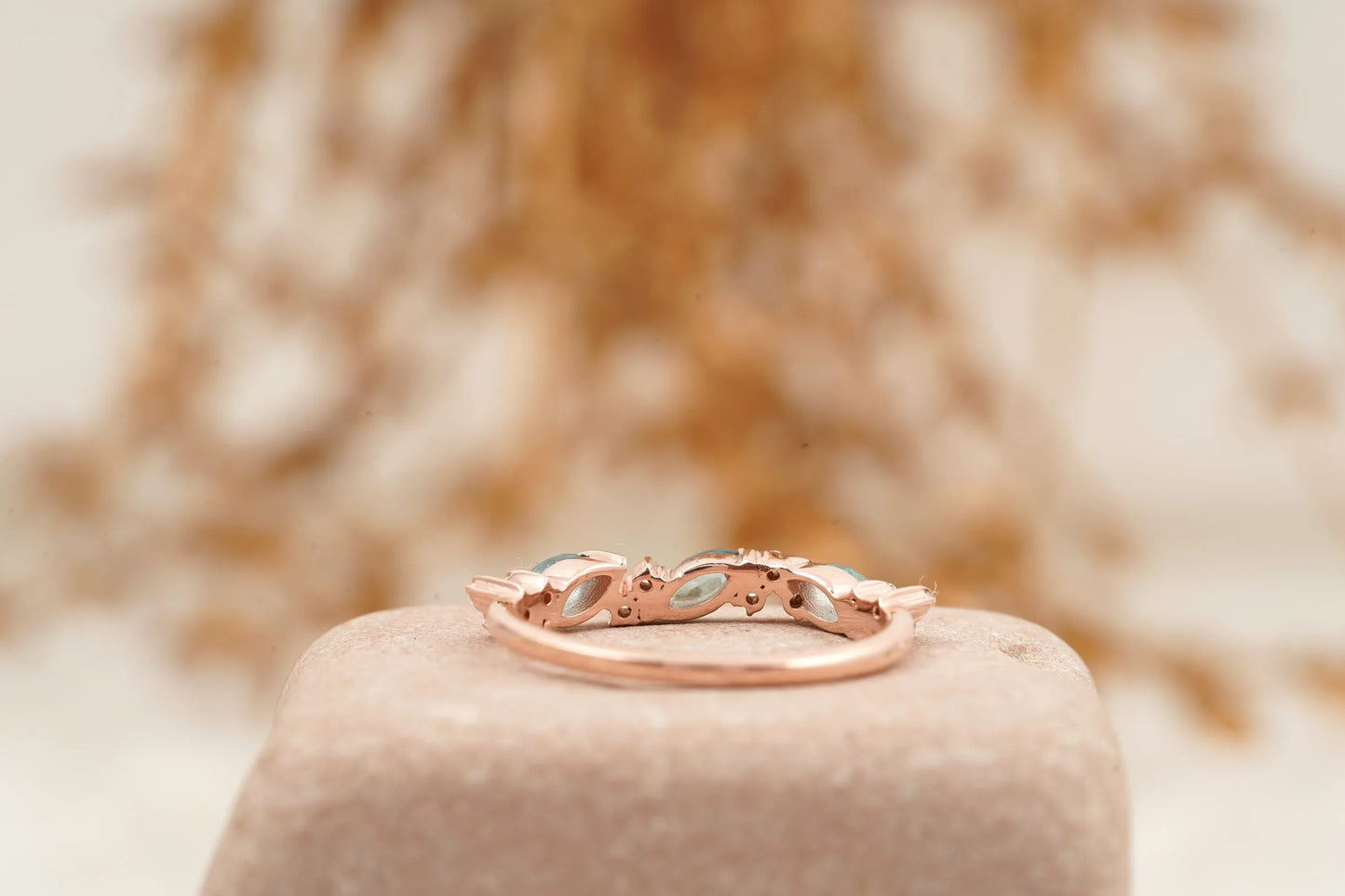 Marquise Aquamarine Wedding Band Solid Gold March Birthstone - MinimalistJewels