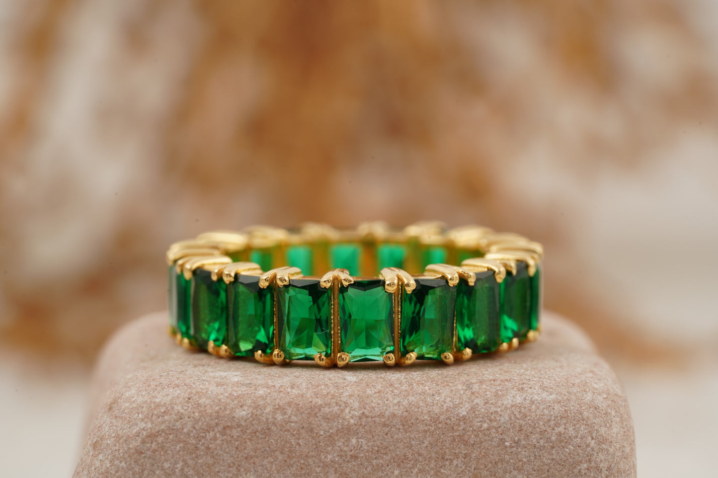 Emerald Full Eternity May Birthstone Wedding Band