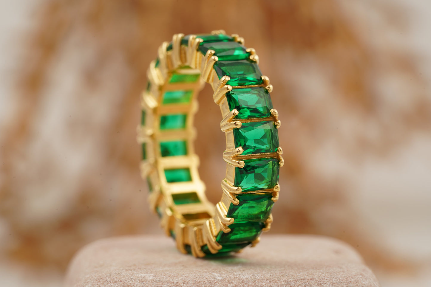Emerald Full Eternity May Birthstone Wedding Band