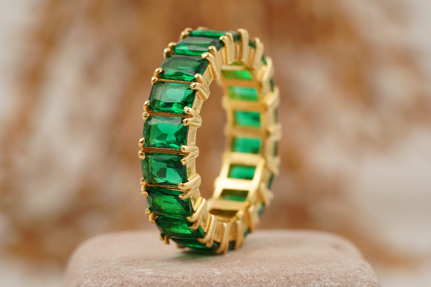 Emerald Full Eternity May Birthstone Wedding Band