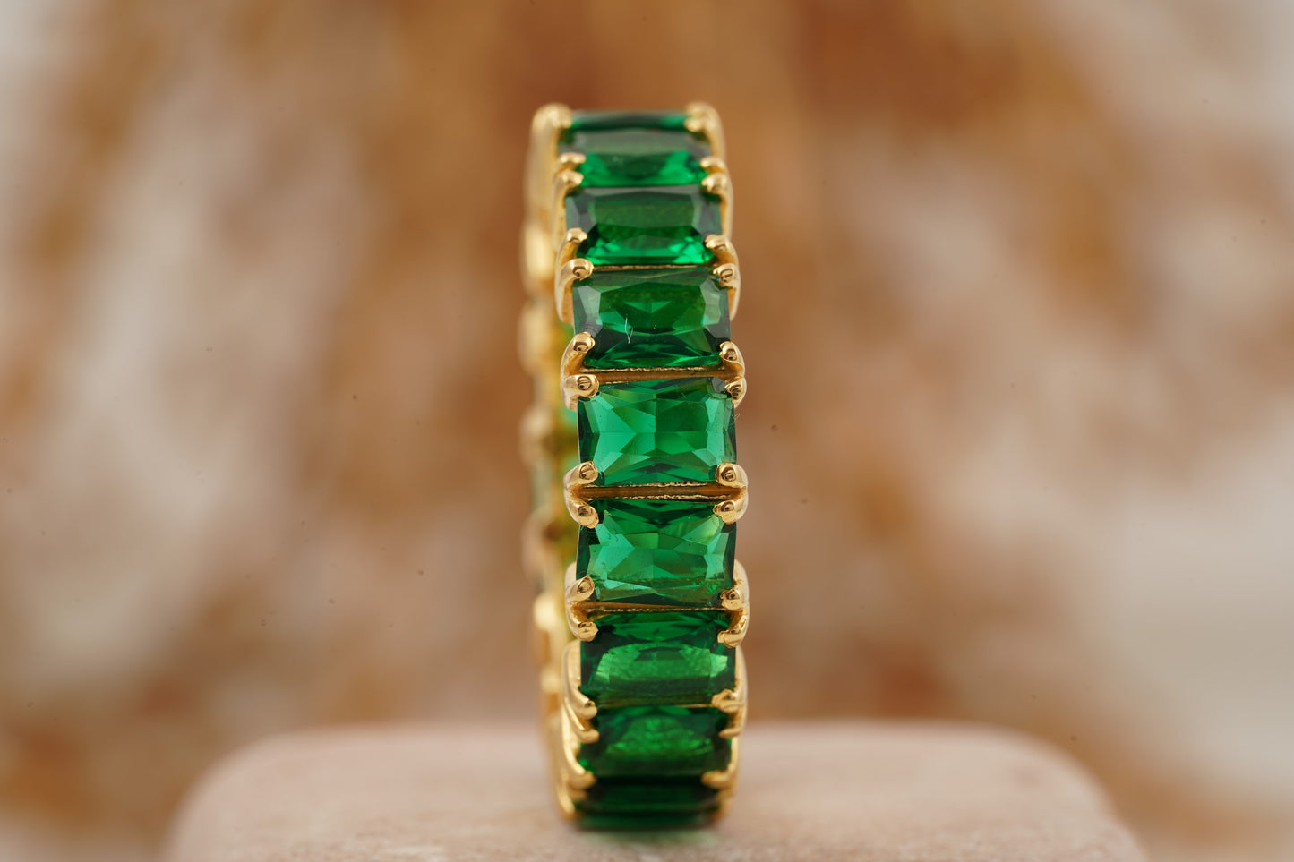 Emerald Full Eternity May Birthstone Wedding Band
