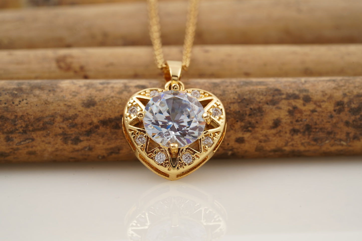 Diamond Heart Shaped Necklace for Women With Gold Chain