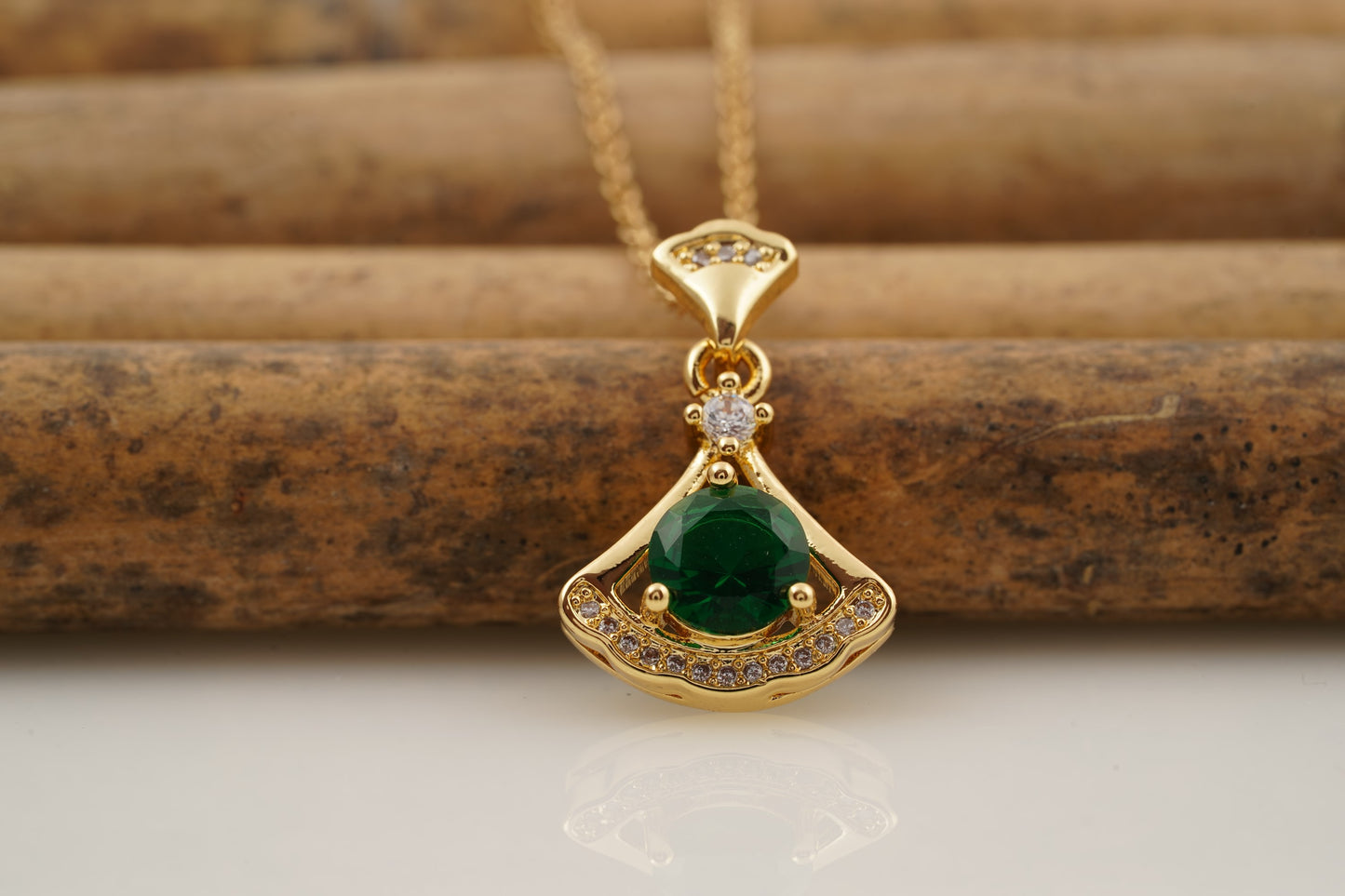 Round Emerald Necklace With Gold Chain May Birthstone