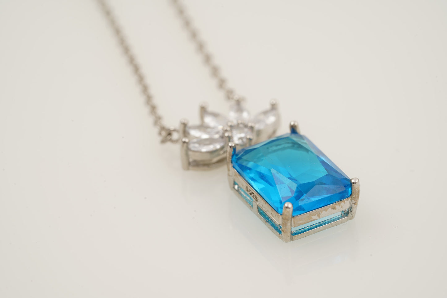 Emerald Aquamarine Necklace Marquise Diamond Pendant With Gold Chain