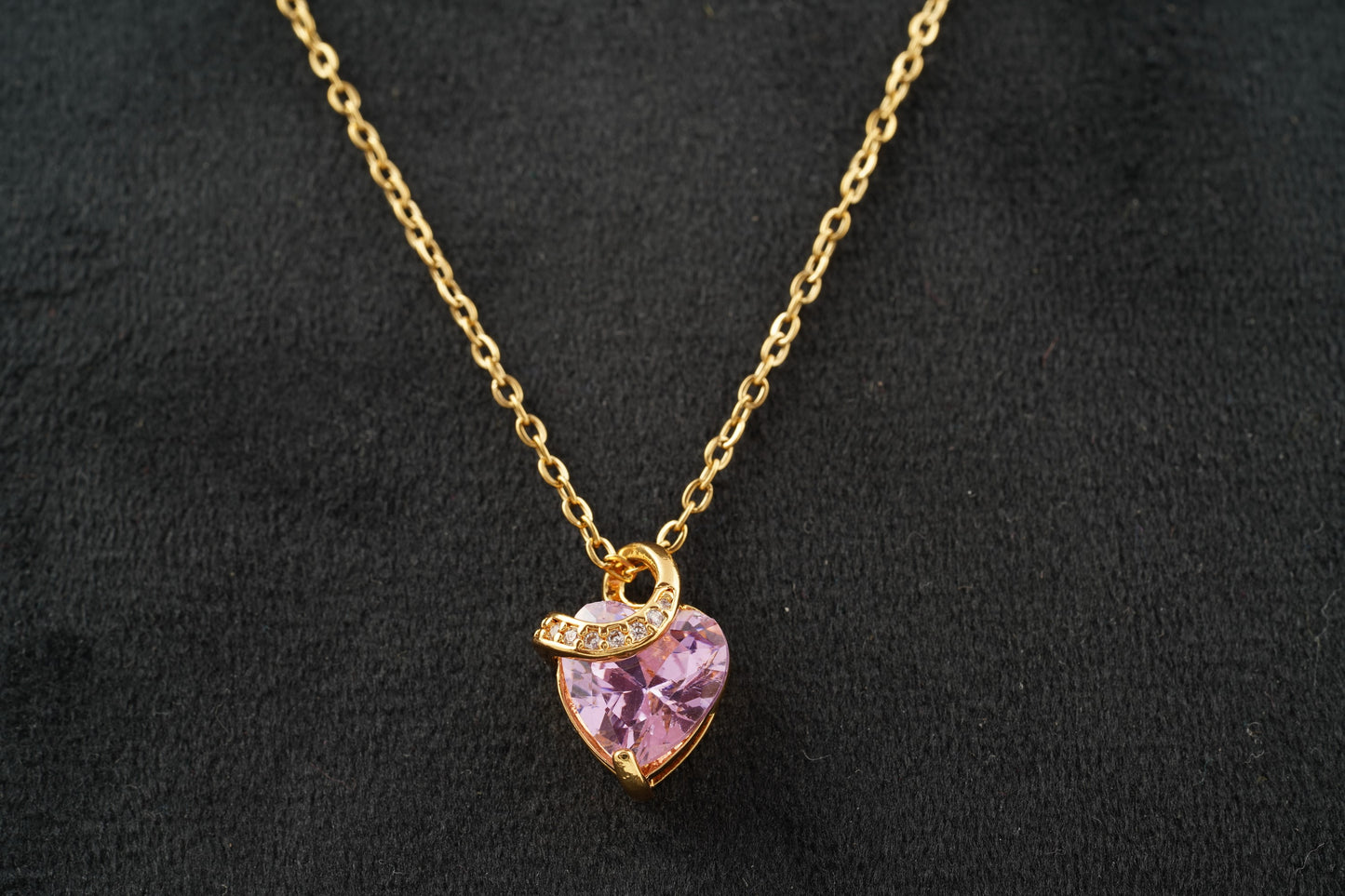 Pink Sapphire Heart Shaped Dainty Necklace With Gold Chain