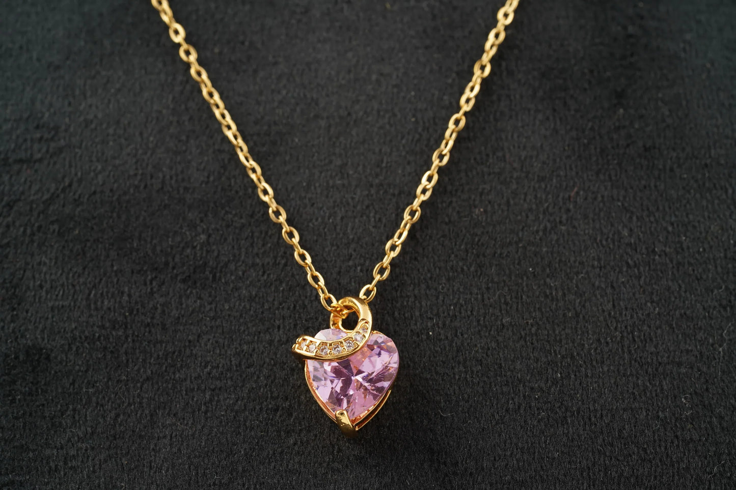 Pink Sapphire Heart Shaped Dainty Necklace With Gold Chain - MinimalistJewels