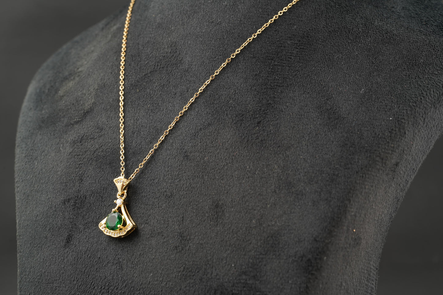 Round Emerald Necklace With Gold Chain May Birthstone