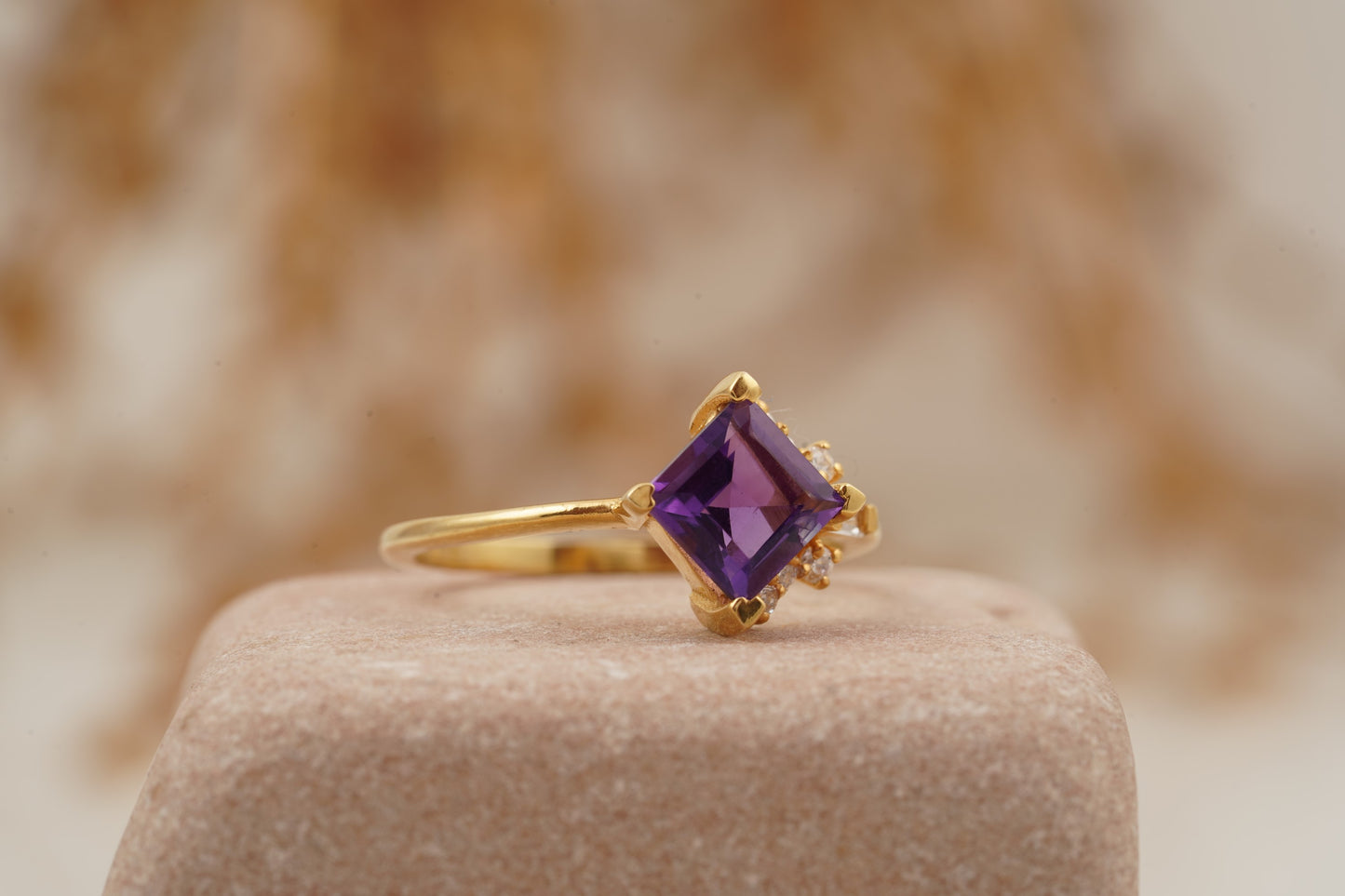 Princess Cut Amethyst Cluster Engagement Ring