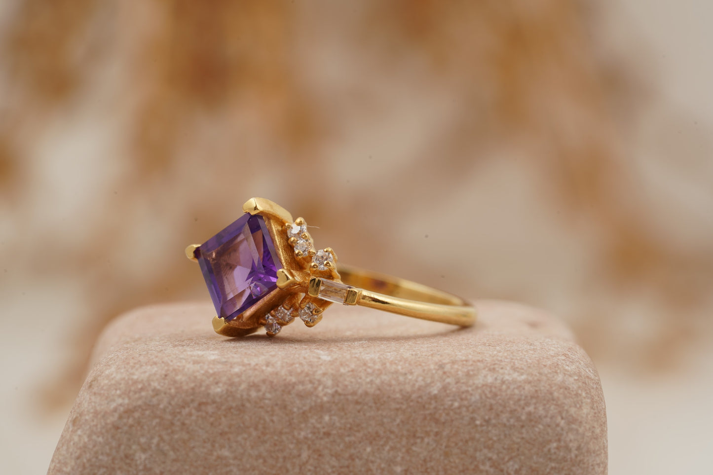 Princess Cut Amethyst Cluster Engagement Ring