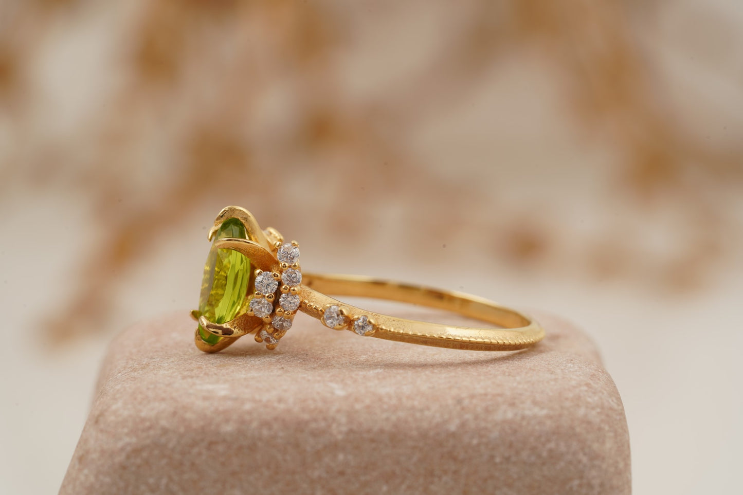 Marquise Cut Cluster Halo Diamond Peridot Engagement Ring