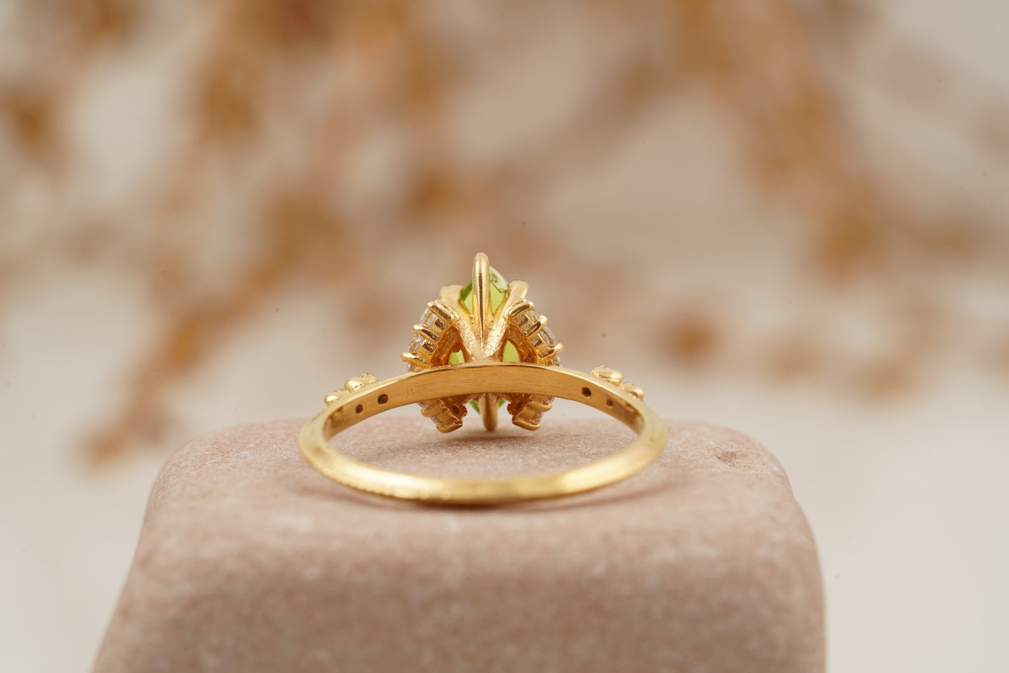 Marquise Cut Cluster Halo Diamond Peridot Engagement Ring