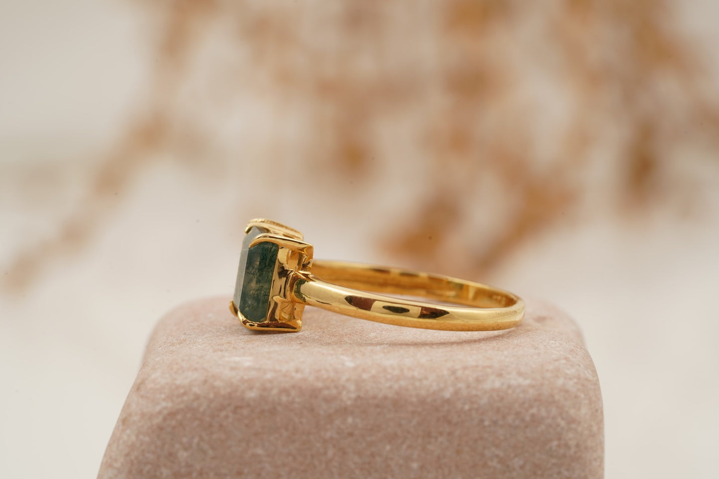 Double Stone Moss Agate And Moonstone Toi Et Moi Engagement Ring