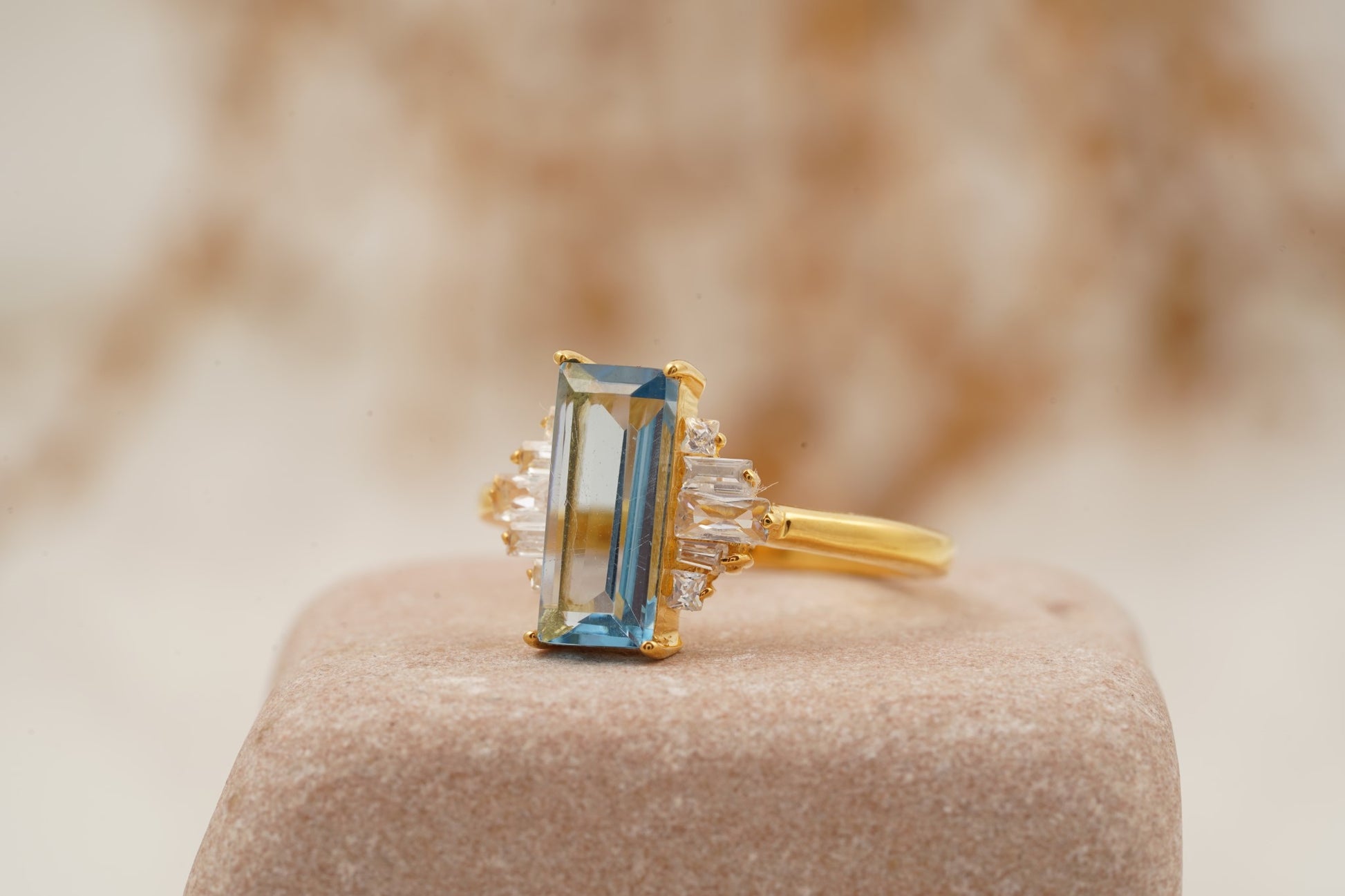Antique Aquamarine and Moissanite Engagement Ring Left Side Position