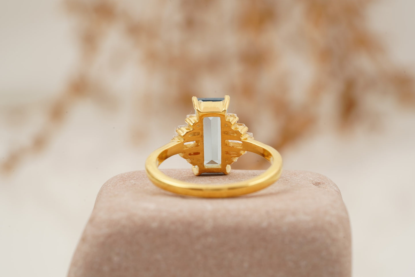 Antique Aquamarine and Moissanite Engagement Ring Back SIde