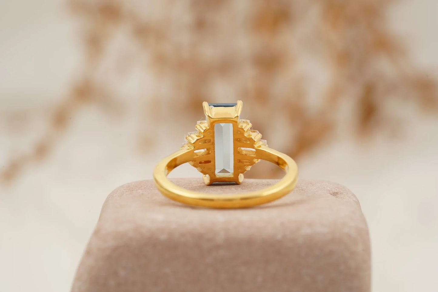 Antique Aquamarine and Moissanite Engagement Ring - MinimalistJewels