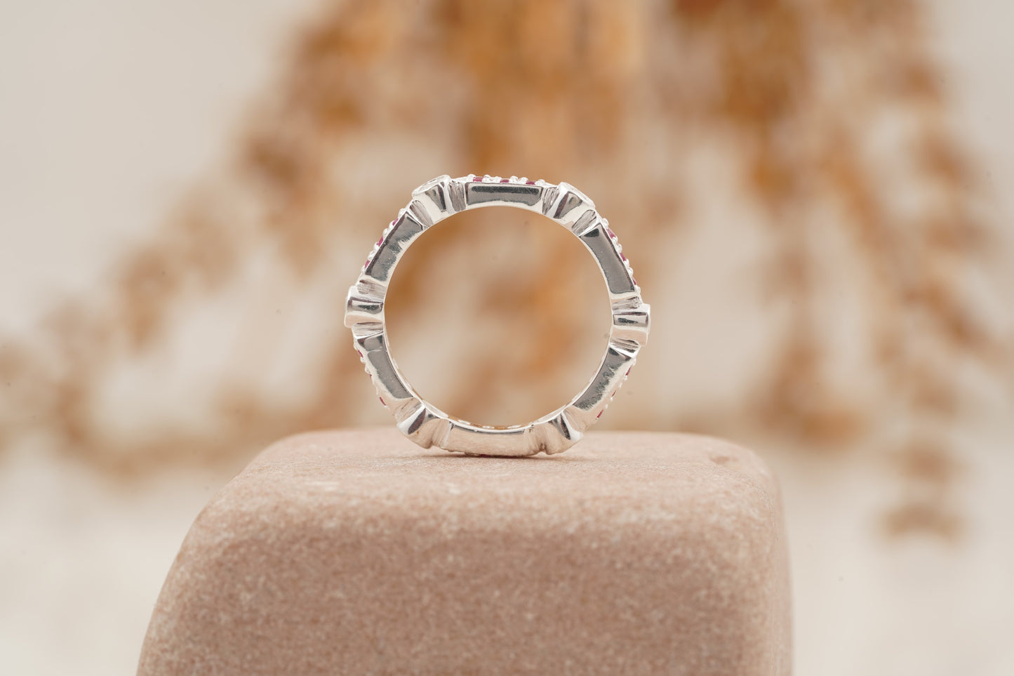 Ruby And Diamond Wedding Band 925 Sterling Silver