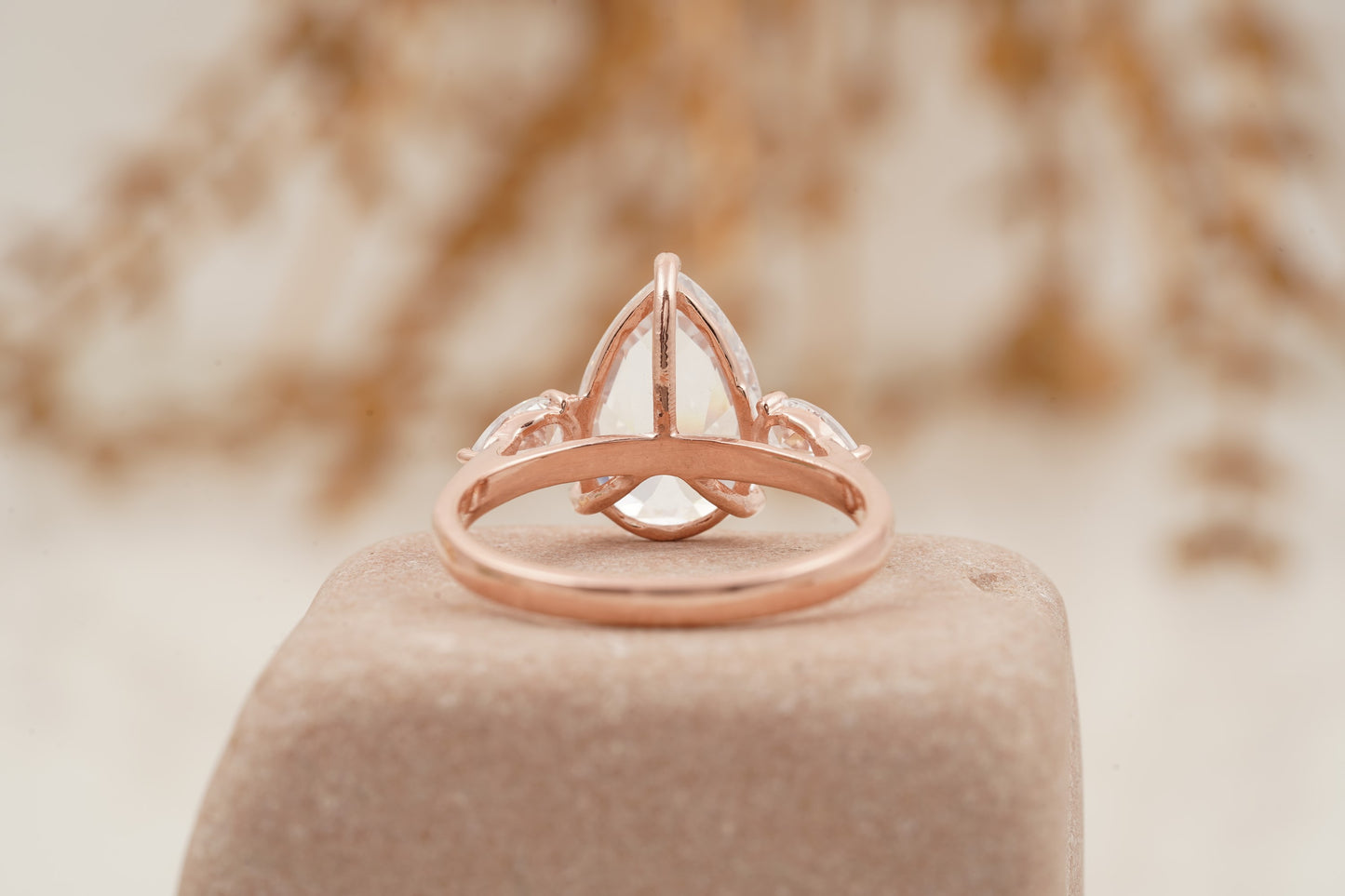 Pear Shaped Moissanite Engagement Ring Three Stone Ring