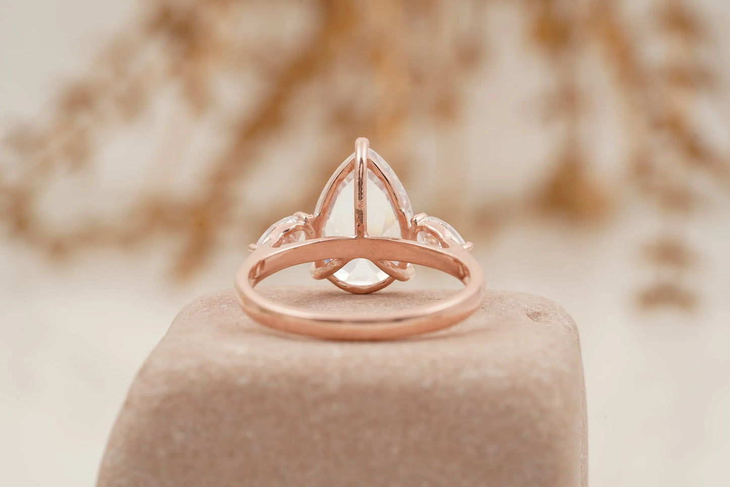 Pear Shaped Moissanite Engagement Ring Three Stone Ring - MinimalistJewels