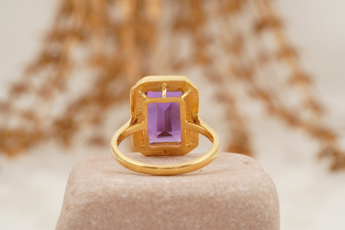 Large Alexandrite Bezel Set Engagement Ring 14K Yellow Gold