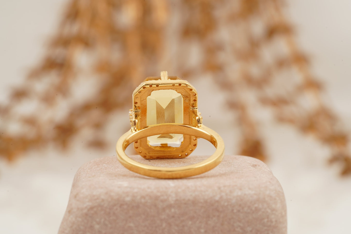 2Ct Large Citrine Emerald Cut Halo Diamond Engagement Ring