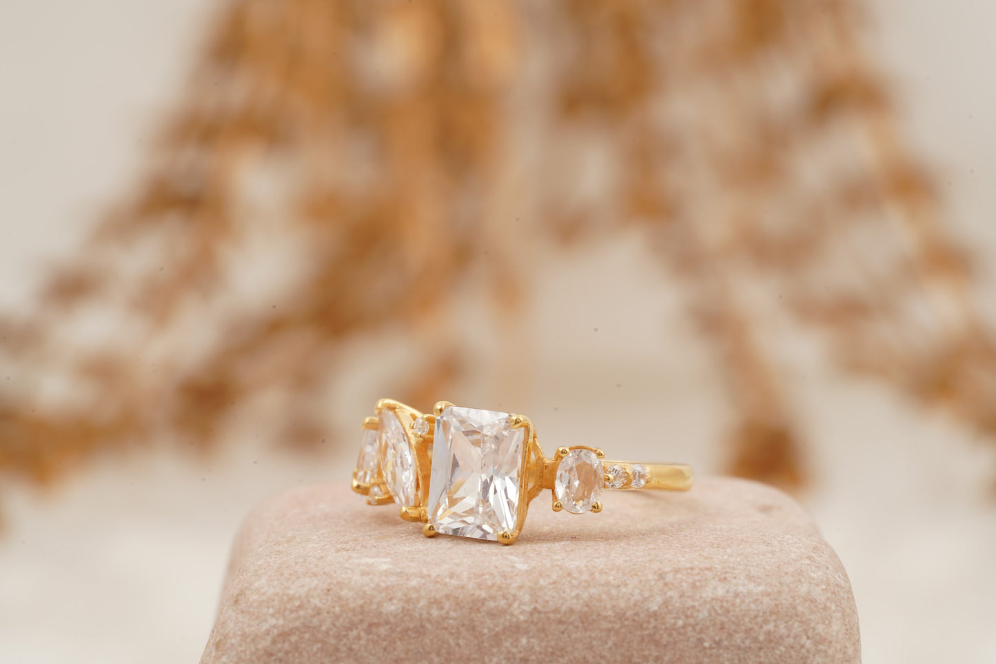 Cluster Moissanite Engagement Ring Emerald and Marquise Cut Ring