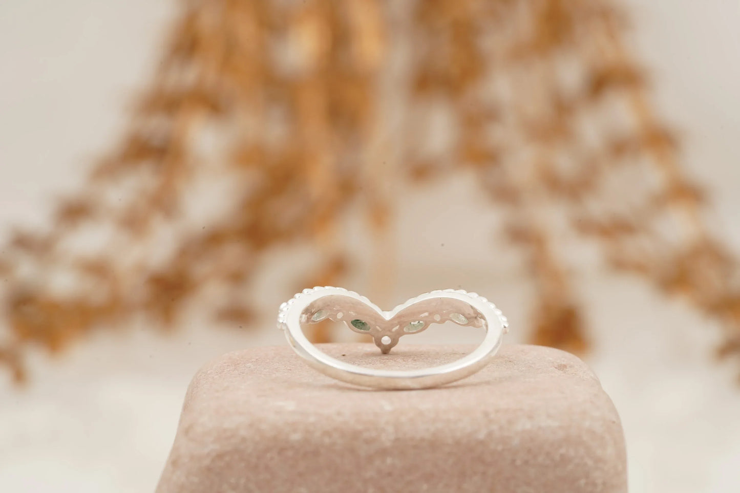 Marquise Moss Agate Wedding Band 925 Sterling Silver Ring - MinimalistJewels