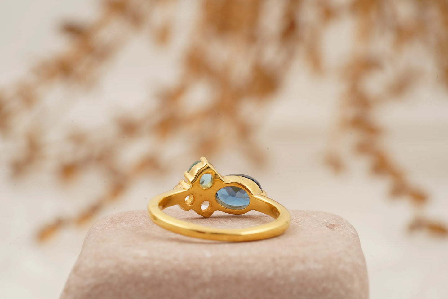 Cluster Sapphire Multi-Stone Stacking 14K Yellow Gold Ring - MinimalistJewels
