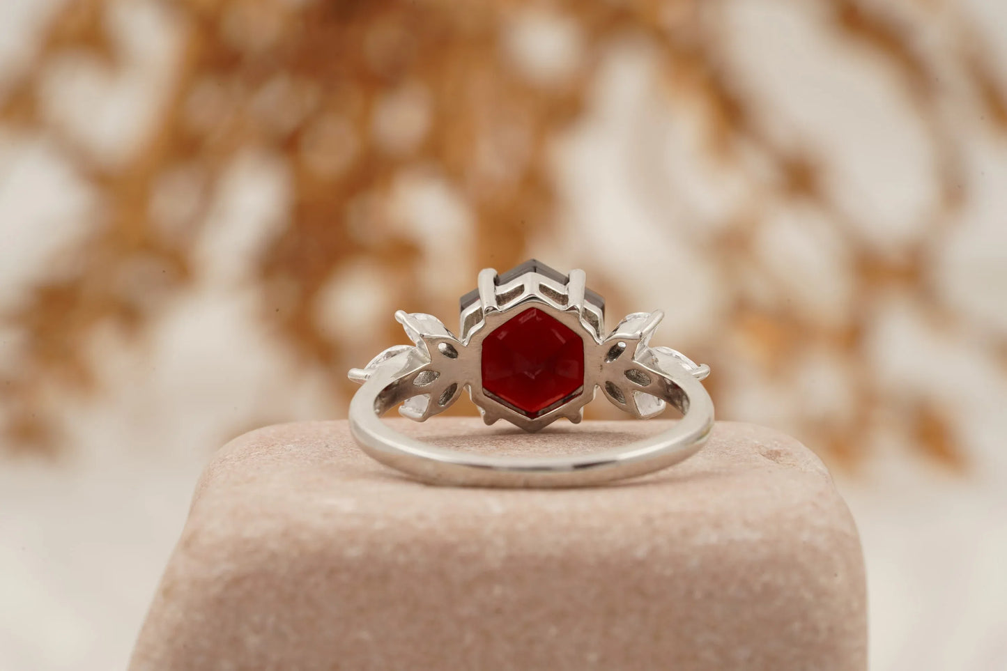 Hexagon Cut Red Garnet Marquise Cut Cluster Engagement Ring - MinimalistJewels