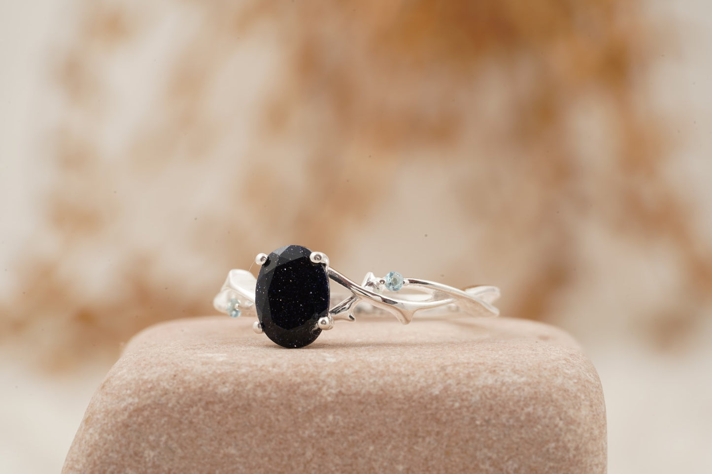 Oval Galaxy Sandstone Twig Engagement Ring Left Position