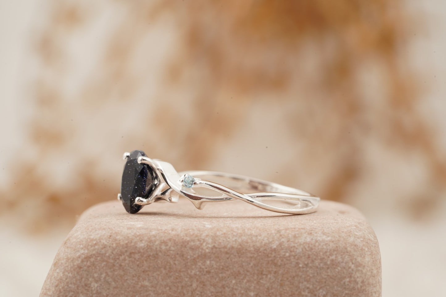 Oval Galaxy Sandstone Twig Engagement Ring Round Position