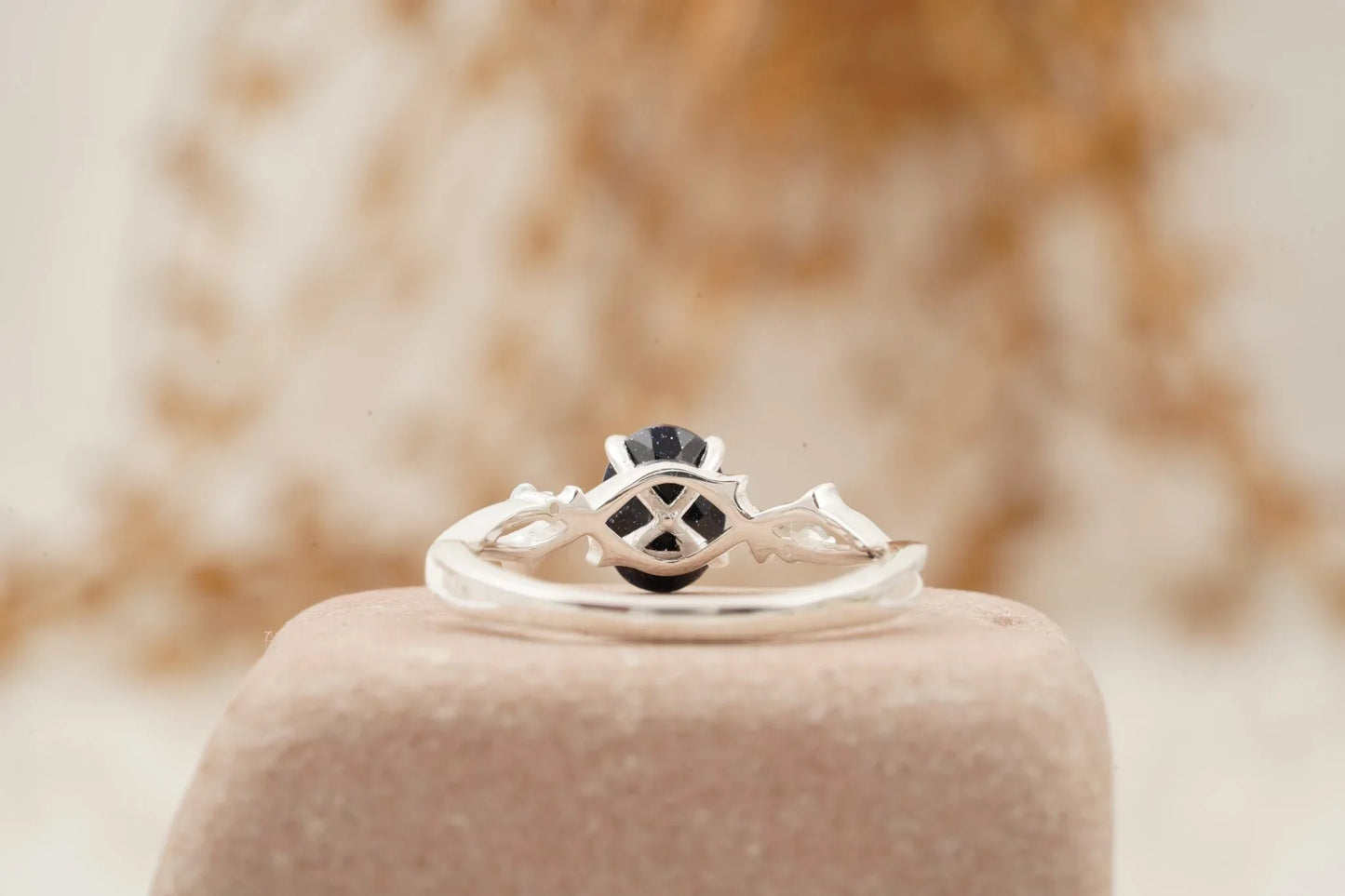 Oval Galaxy Sandstone Twig Engagement Ring - MinimalistJewels