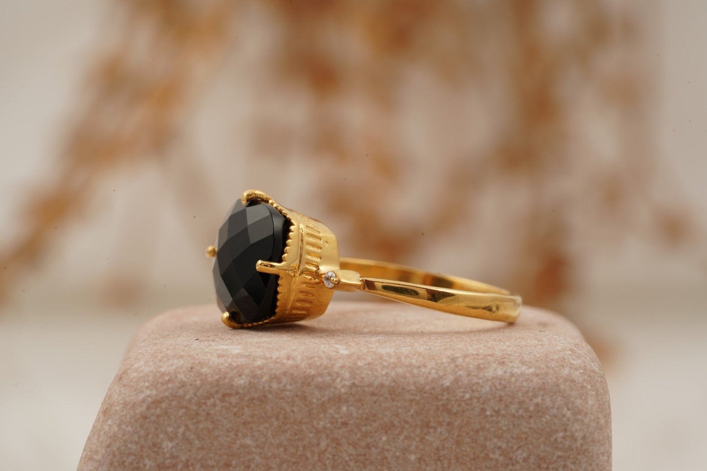 Cushion Black Onyx Vermeil Engagement Ring SIde Position
