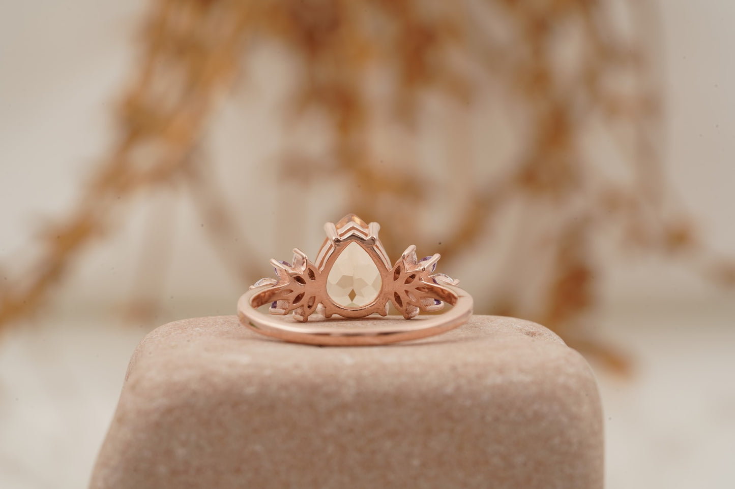 Pear Morganite Cluster Moissanite Alexandrite Ring Back Side