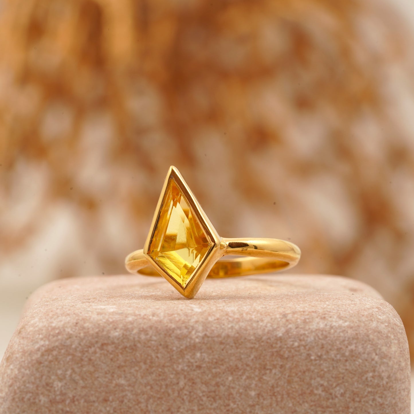 Kite-Shaped Citrine Gold Engagement Ring Left Angle