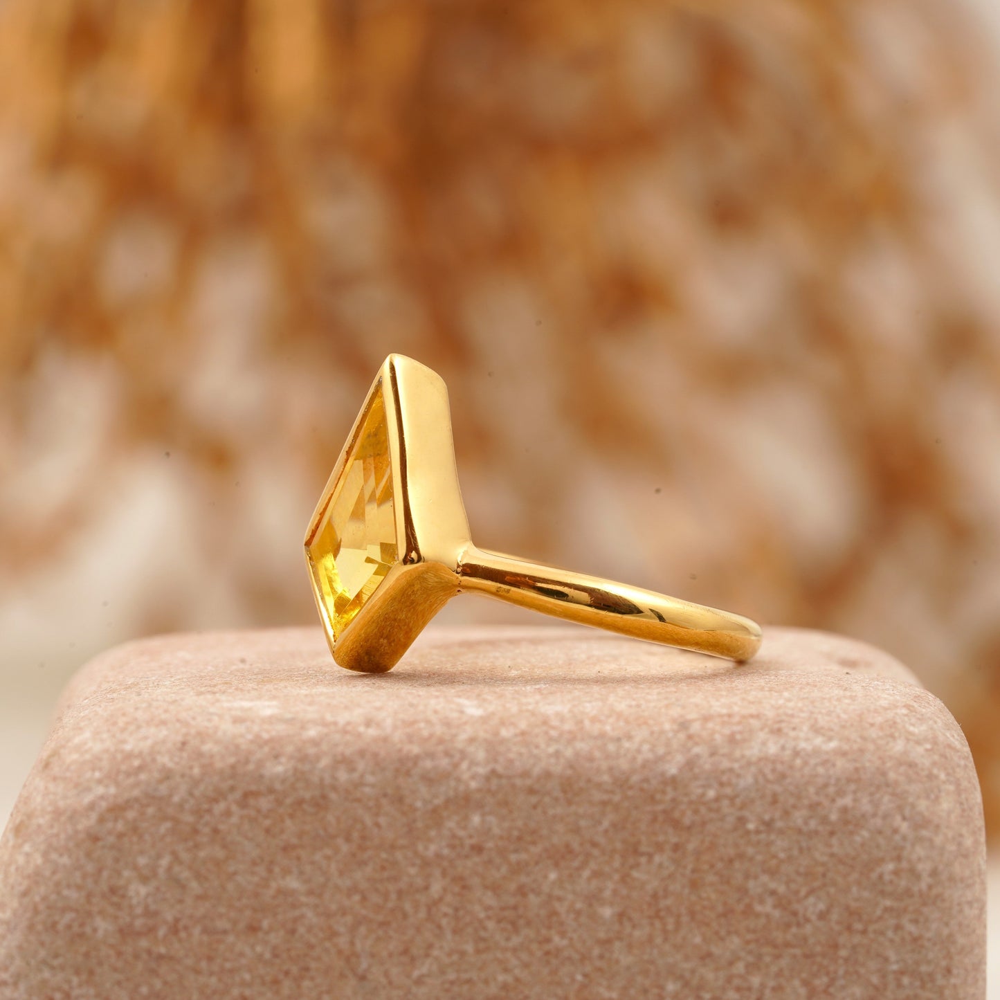 Kite-Shaped Citrine Gold Engagement Ring Side Position