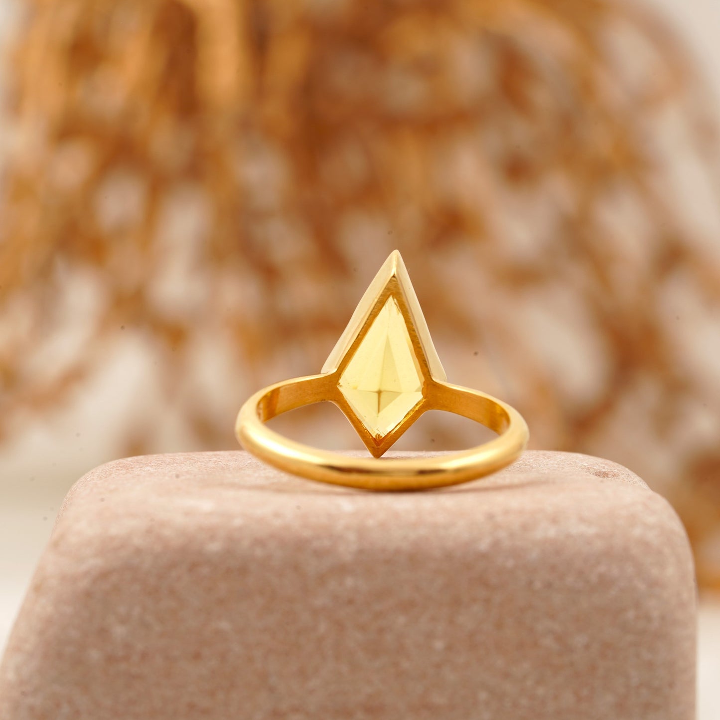 Kite-Shaped Citrine Gold Engagement Ring Back Side