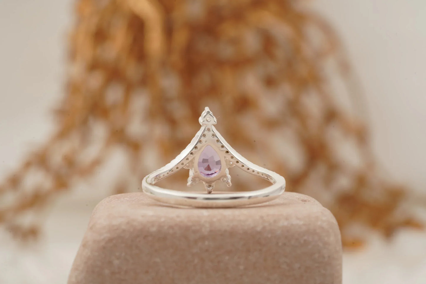 Pear Cut Alexandrite Wedding Band Stacking Diamond Curved Ring - MinimalistJewels