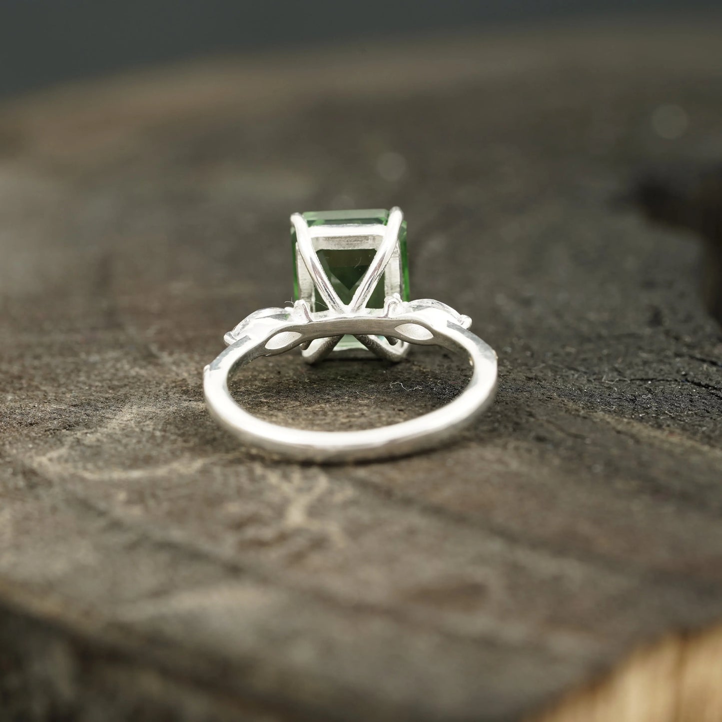 Natural Green Amethyst Prestolite Engagement Ring - MinimalistJewels