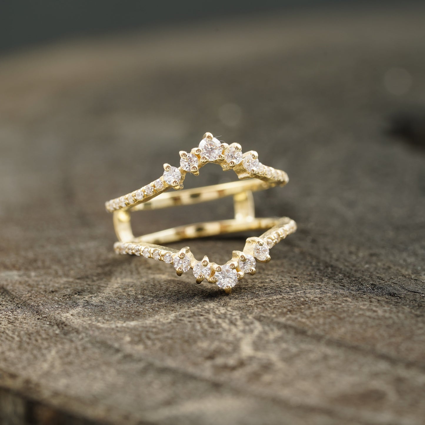 Double Curved Enhancer Moissanite Rose Gold Wedding Band Ring