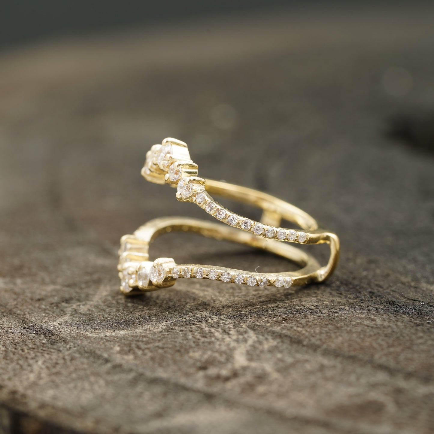 Double Curved Enhancer Moissanite Rose Gold Wedding Band Ring