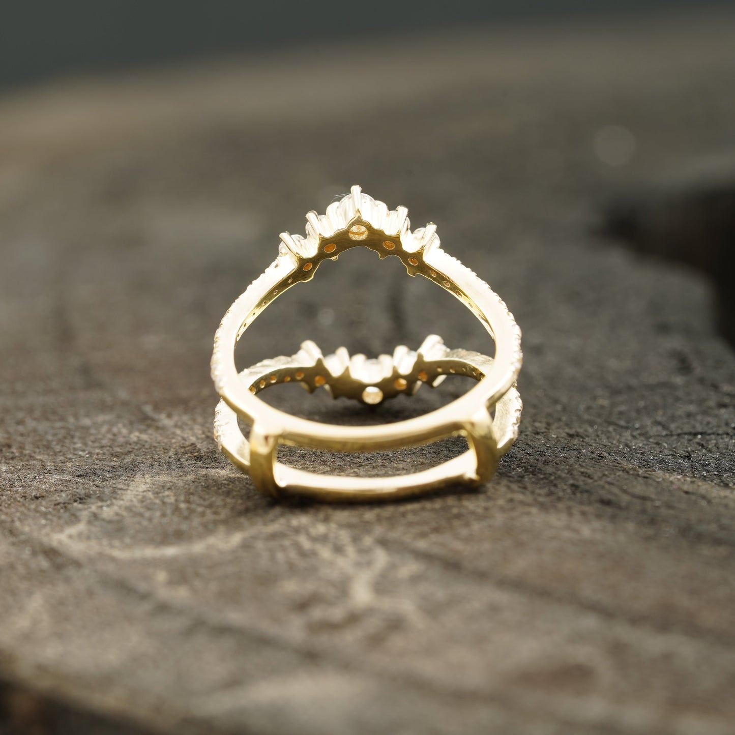 Double Curved Enhancer Moissanite Rose Gold Wedding Band Ring