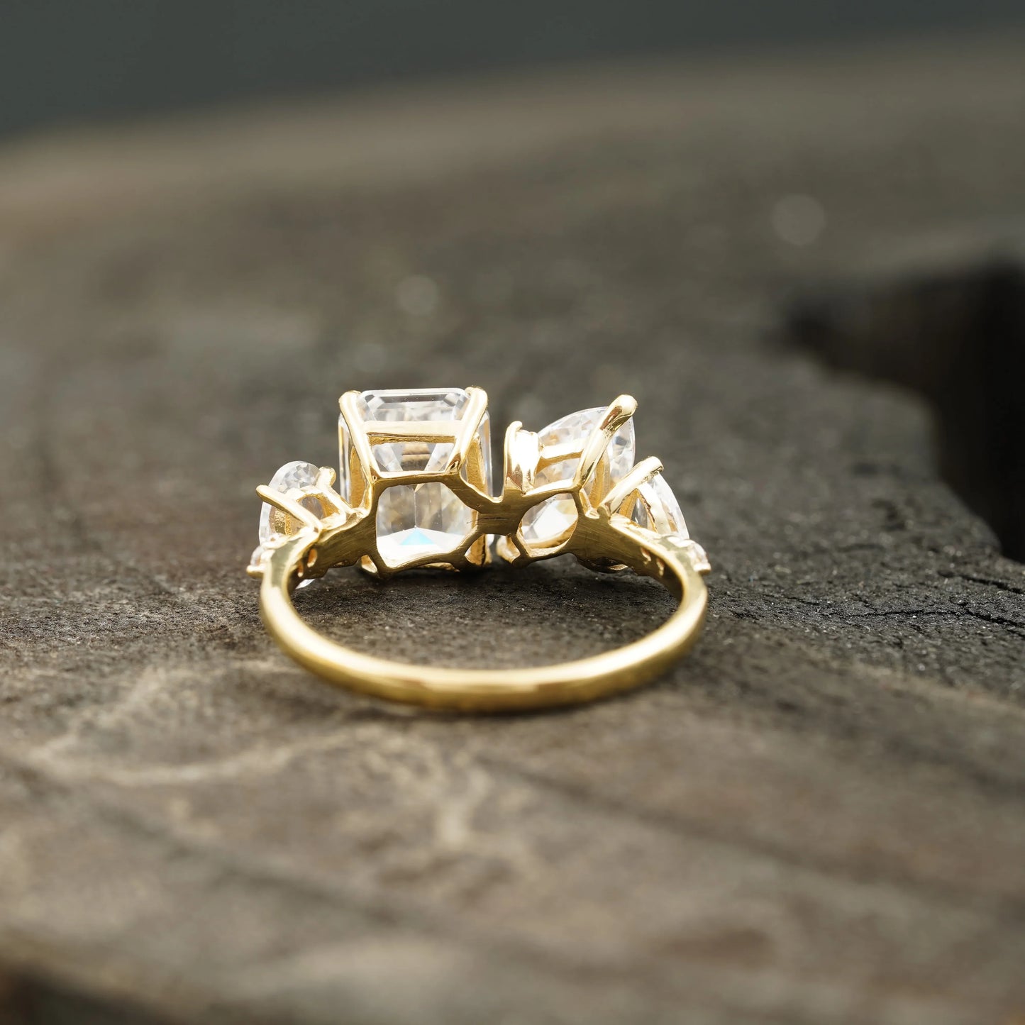 Cluster Moissanite Engagement Ring Emerald and Marquise Cut Ring - MinimalistJewels