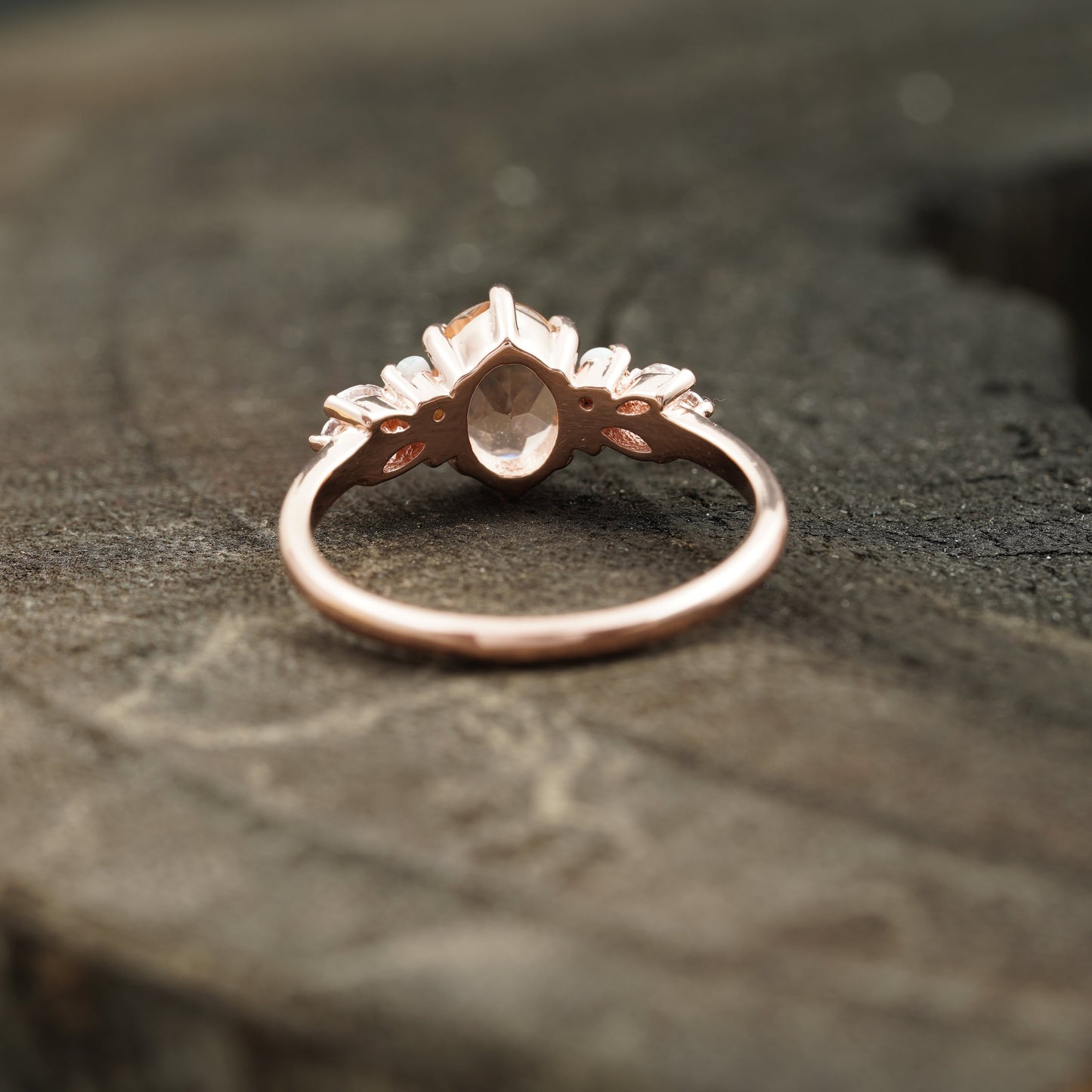 Oval Cut Morganite Gemstone Sterling Silver Engagement Ring